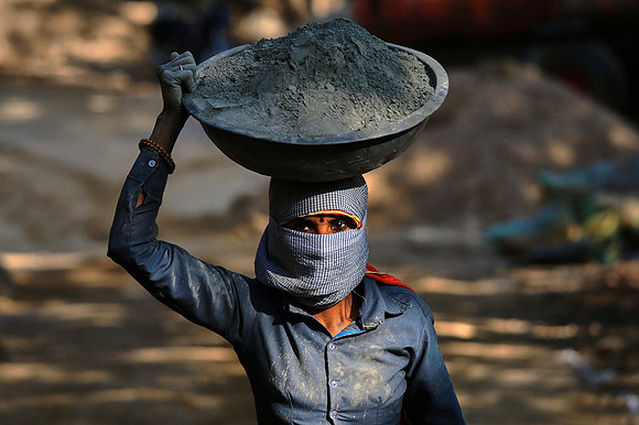 2014 February 8.  Highway laborer in Ranthambore National Park, Rajasthan, India.