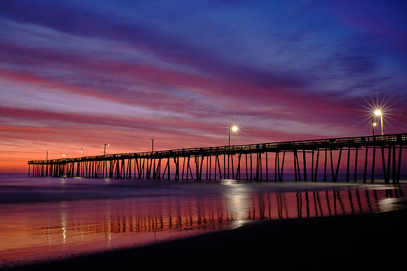 2023 April 22.  Sunrise over Nags Head Fishing Pier, North Carolina.