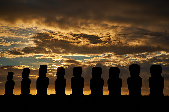 Moai at sunrise, Easter Island, Chile