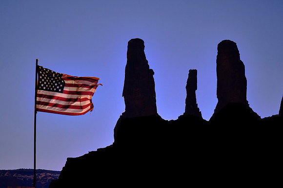 Monument Valley, UT.  Three Sisters (Sally, Susan, and Nancy).  They are all that is left of a narrow ridge that was connected to Mitchell Mesa.