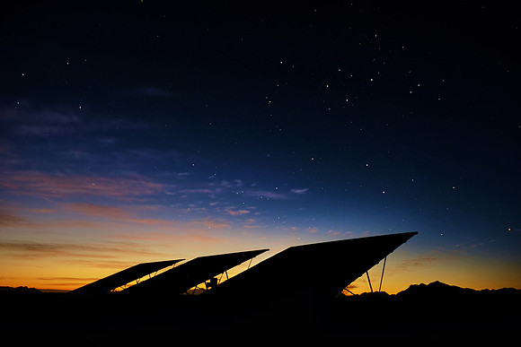 Solar panels before sunrise, Kulala Desert Lodge, Namibia