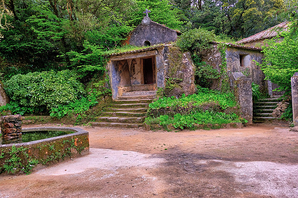 Terreiro do Fonte, the main courtyard of the convent, Convent of the Capuchos, Sintra, Portugal