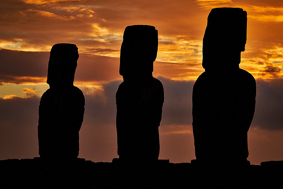 Moai at sunrise, Easter Island, Chile