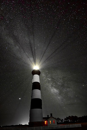 Bodie Island Lighthouse and Milky Way galaxy, Outer Banks, North Carolina