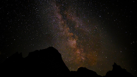 Milky Way Galaxy and Perseid meteor shower, Badlands National Park, SD