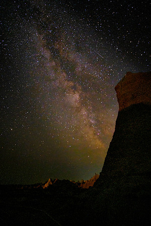 Milky Way Galaxy and Perseid meteor shower, Badlands National Park, SD