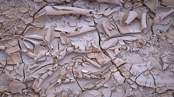 Ancient volcanic ash forms bentonite clay, Badlands National Park, SD