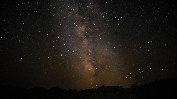 Milky Way Galaxy and Perseid meteor shower near White River Valley Overlook, Badlands National Park, SD