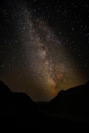 Milky Way Galaxy and Perseid meteor shower near White River Valley Overlook, Badlands National Park, SD