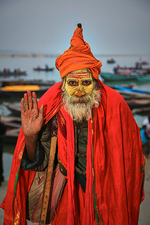 2014 February: Hindu holy man, Ganges River, Varanasi, India