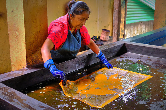 Batik is largely a labor-intensive, manual process in Sri Lanka.