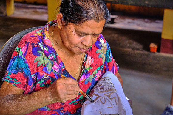 Batik is largely a labor-intensive, manual process in Sri Lanka.
