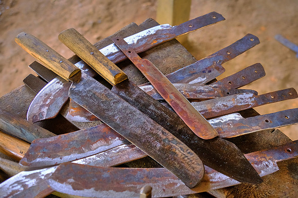 A favorite raw material is discarded vehicle leaf-springs found along the roadside.