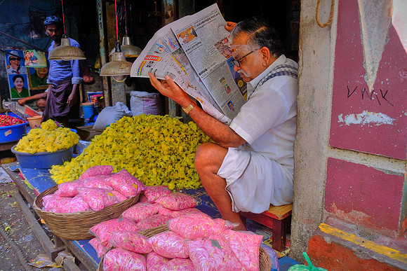 Street flower peddler  in Kancheepuram.