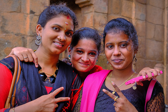 Pilgrims with desire to be photographed at the Brihadishvara Temple.