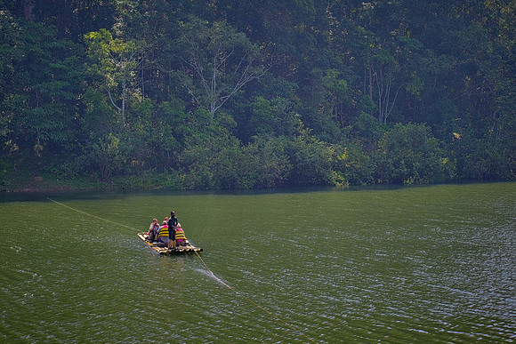 Bamboo raft ride, Periyar Wildlife Sanctuary, Thekkady, Kerala, India.