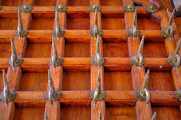 Anti-elephant front door, City Palace, Udaipur, Rajasthan, India.