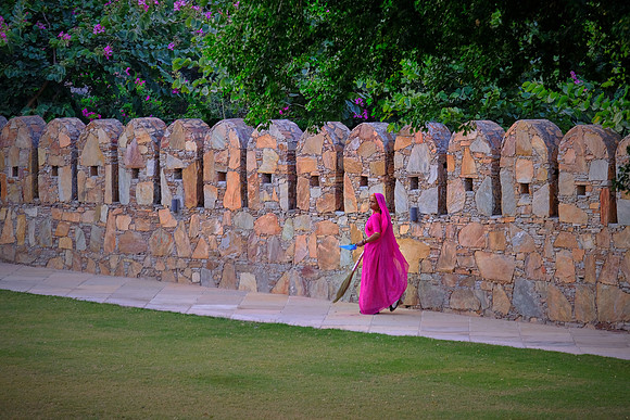 At work at sunset, Udaipur, Rajasthan, India.