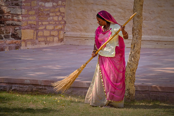 Grounds keeper, Mehrangarh Fort, Jodhpur, Rajasthan, India.