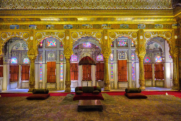 Throne room in the Mehrangarh Fort, Jodhpur, Rajasthan, India.