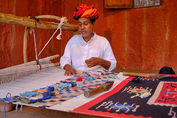Rug weaving  in rural Rajasthan, India.