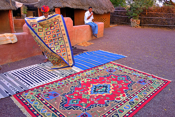Rugs for sale  in rural Rajasthan, India.