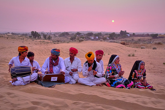 Musical and dance troupe in rural Rajasthan, India.