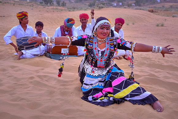 Musical and dance troupe in rural Rajasthan, India.