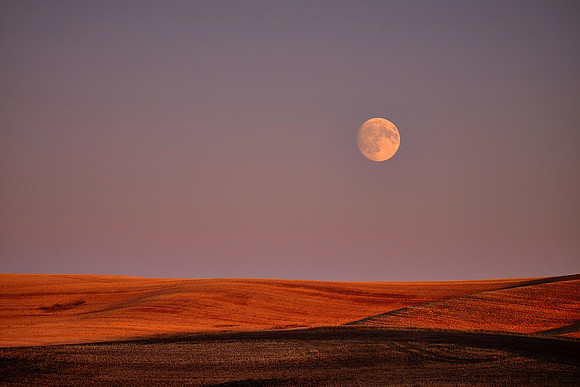 Moonrise at sunset on The Palouse, Southeastern Washington