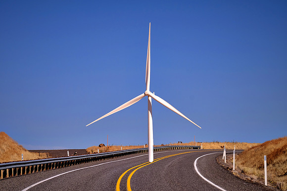 Wind Turbine in the road on The Palouse, Southeastern Washington