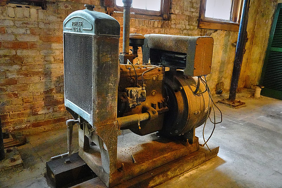 Model-T Ford engine used to power emergency electric generator, Plum Orchard, Cumberland Island