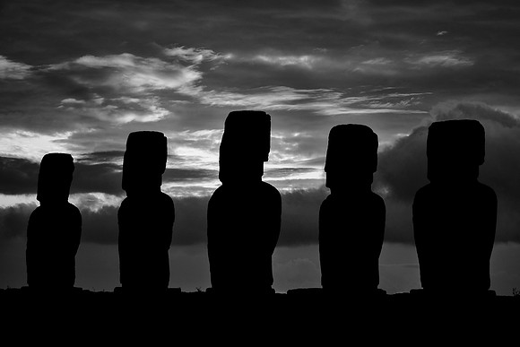 Moai at sunrise, Easter Island, Chile