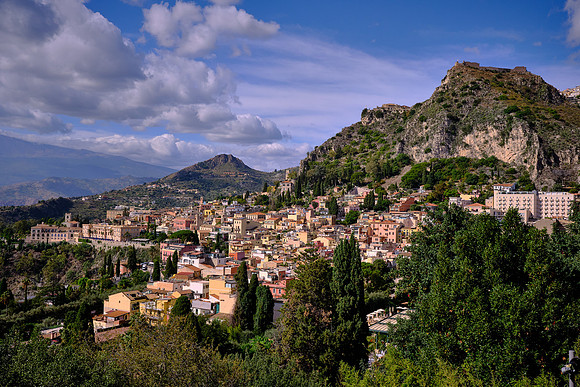 Taormina is near Messina on the east coast of Sicily, Italy.