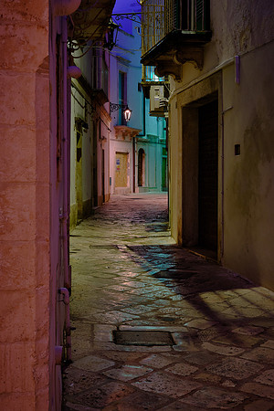 The back streets of Martina Franca by night.