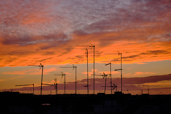 Sunset and antennae over Martina Franca