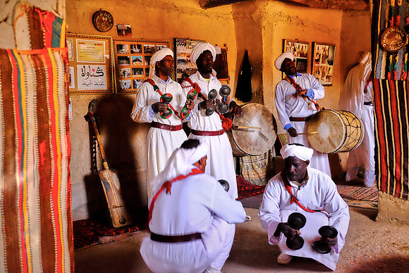 Gnaoua musicians, Khamlia village, near Merzouga, Southeast Morocco