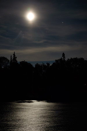 Full Moon glow and Saturn (right) over Lake Vermilion, MN