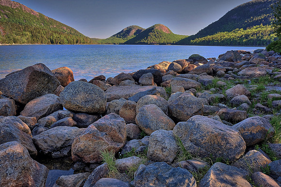 Sunrise on the Bubbles from Jordan Pond, Acadia National Park, Mount Desert Island, Maine