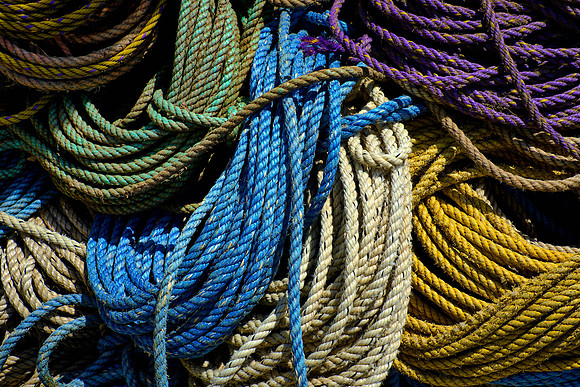 Lobster lines in harbor, Friendship, Maine