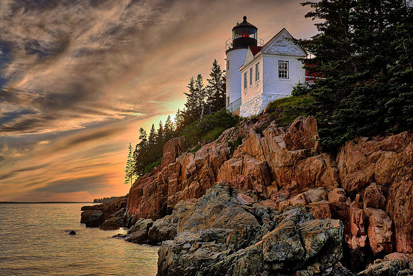 Sunset over Bass Harbor Head Lighthouse, Mount Desert Island, Maine