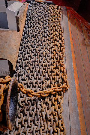 Anchor chain ready for release, Windjammer Angelique, Camden, Maine