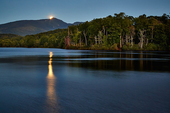 Moonset at sunrise, Price Lake, Blue Ridge Parkway