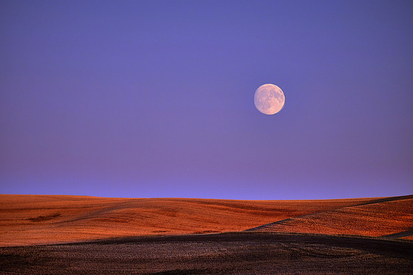 Moonrise at sunset on The Palouse, Southeastern Washington
