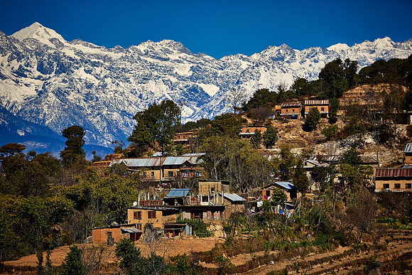 Nagarkot village in the shadow of the Himalayan Mountain range, Nepal
