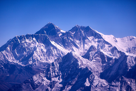 Mt. Everest (29,029 feet) is the highest peak in the image (and the world), Nepal