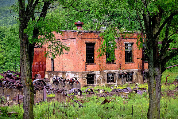 Remains of lumber mill powerhouse, Cass, West Virginia