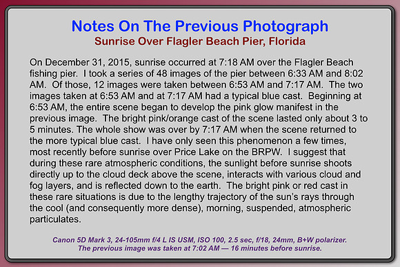 Notes on Sunrise, Flagler Beach pier, FL