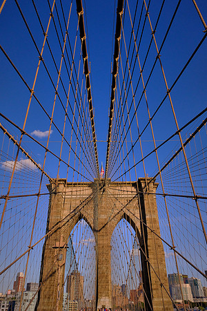 Across the Brooklyn Bridge and the East River at sunset, New York City