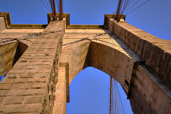 Across the Brooklyn Bridge and the East River at sunset, New York City