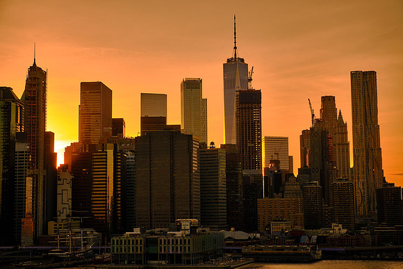 One World Trade Center and Lower Manhattan at sunset, New York City
